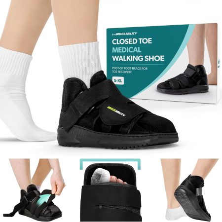 BraceAbility Closed Toe Medical Walking Shoe - Lightweight Broken Toe Cast Boot, Fractured Foot Brace for Metatarsal Stress Fracture, Post-op Bunion, Hammertoe Recovery - For Men or Women (M)