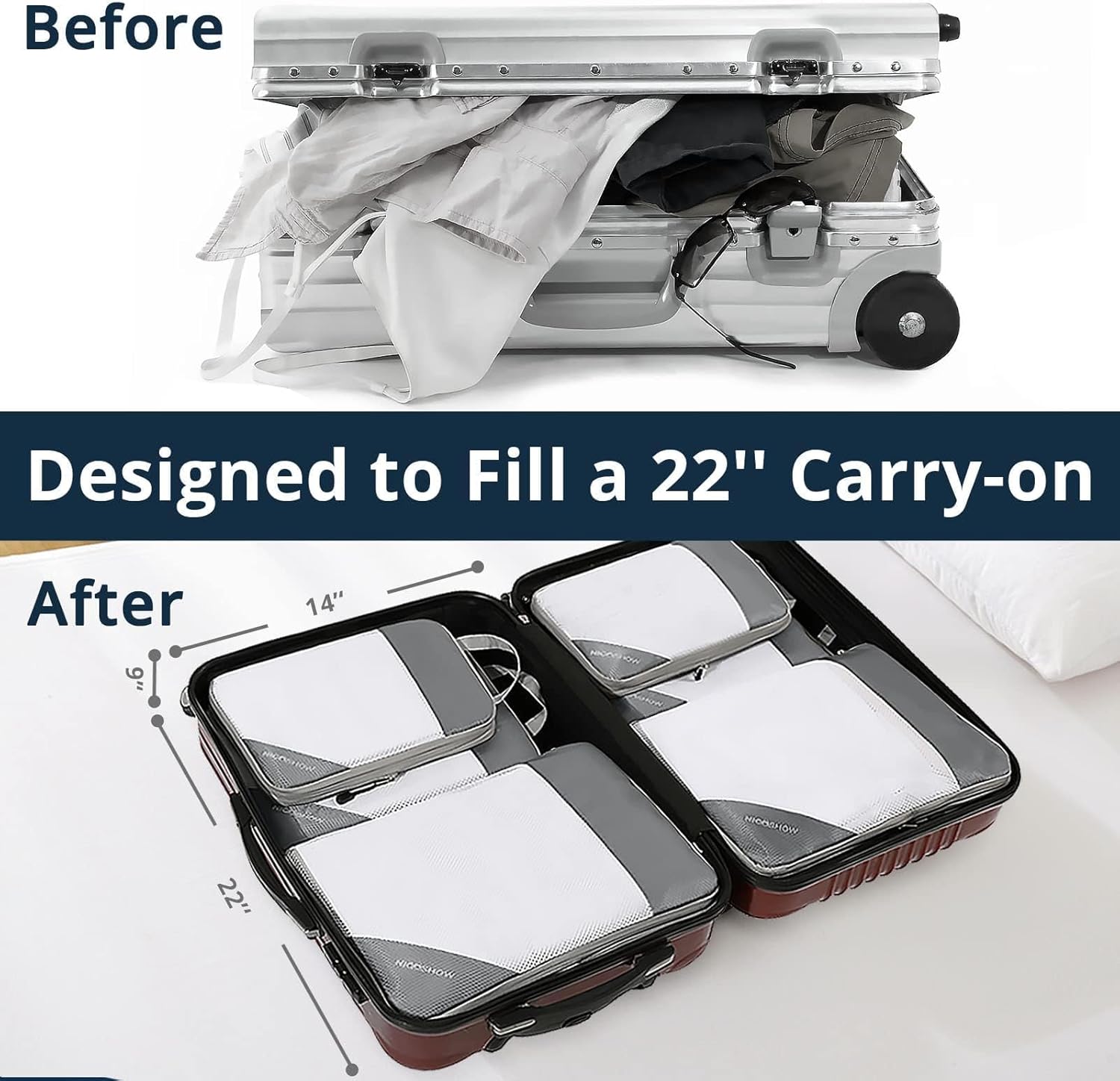 NICOSHOW Compression Packing Cubes for Travel, Packing Cubes Compression Travel Essentials, Compressible Packing Cubes Travel Organizers for Carry-on Luggage Suitcase - Image 6