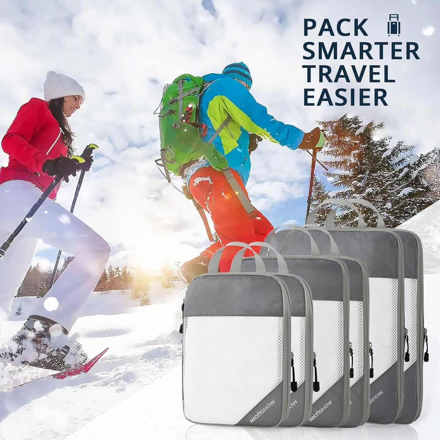 NICOSHOW Compression Packing Cubes for Travel, Packing Cubes Compression Travel Essentials, Compressible Packing Cubes Travel Organizers for Carry-on Luggage Suitcase - Image 7