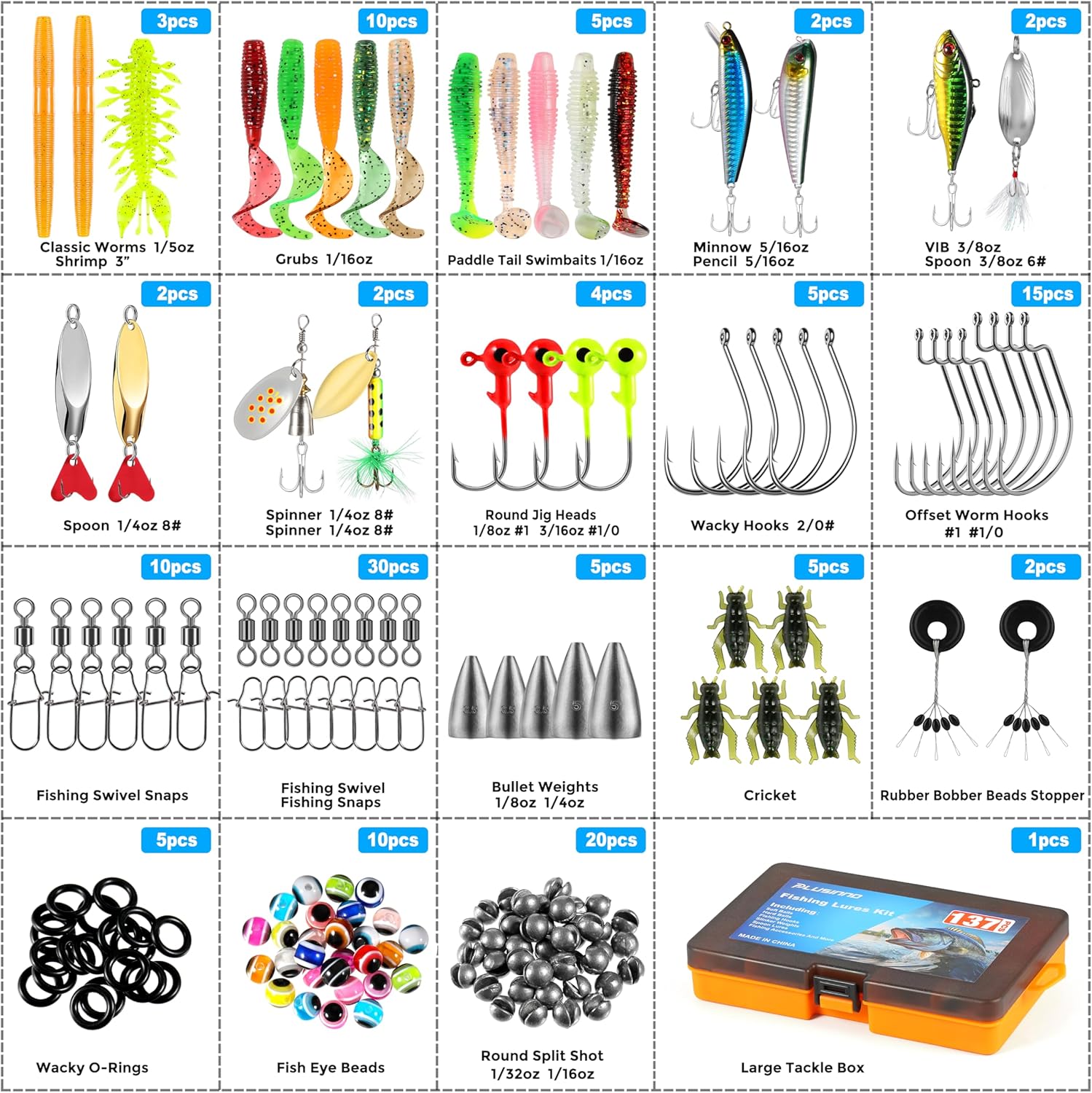PLUSINNO Fishing Lures, 137Pcs Tackle Box with Tackle Included, Crankbaits, Spoon, Hooks, Weights & Other Accessories, Fishing Bait Lure Gear Kit Gift for Men Bass Freshwater - Image 4