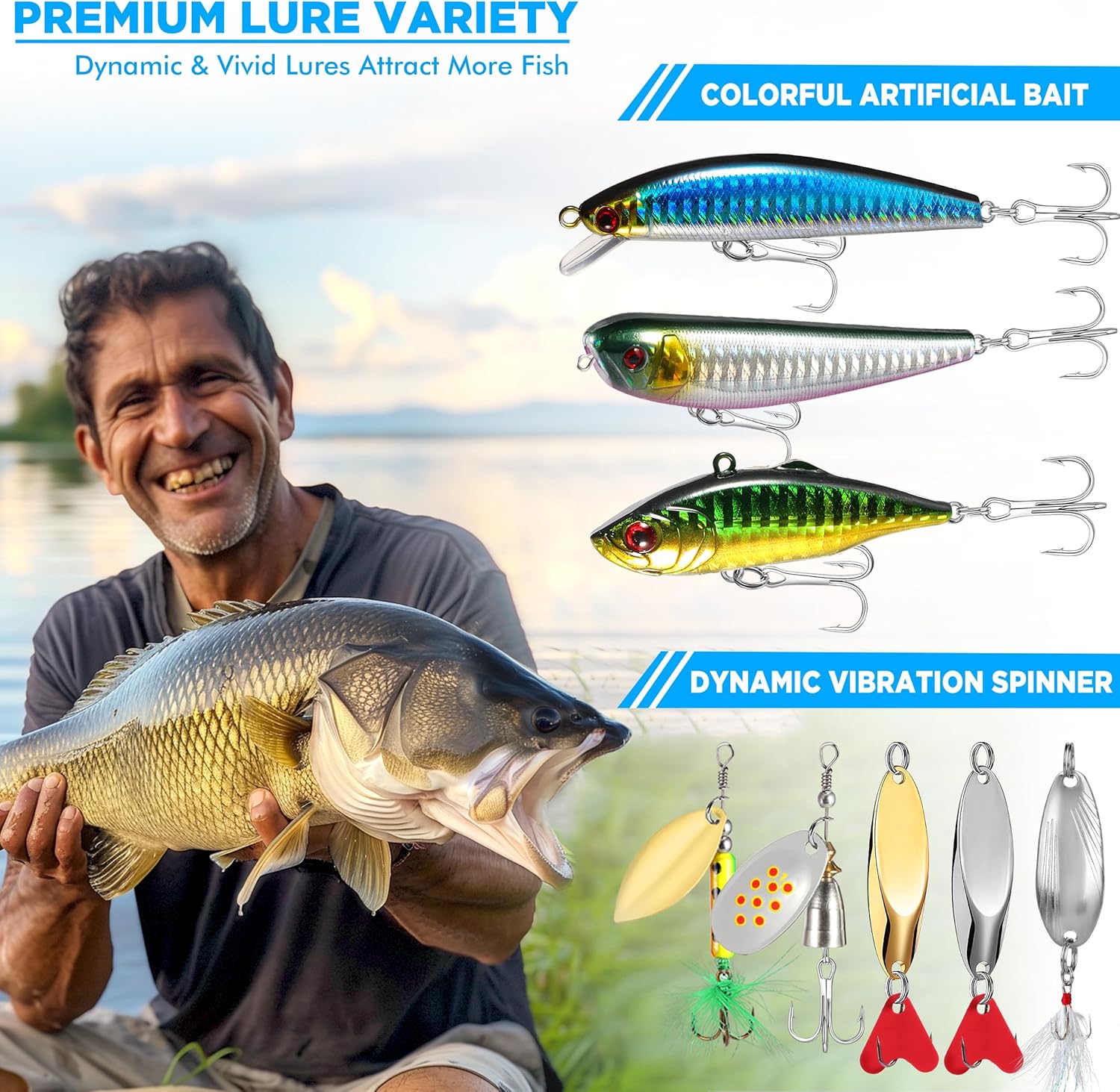 PLUSINNO Fishing Lures, 137Pcs Tackle Box with Tackle Included, Crankbaits, Spoon, Hooks, Weights & Other Accessories, Fishing Bait Lure Gear Kit Gift for Men Bass Freshwater - Image 5