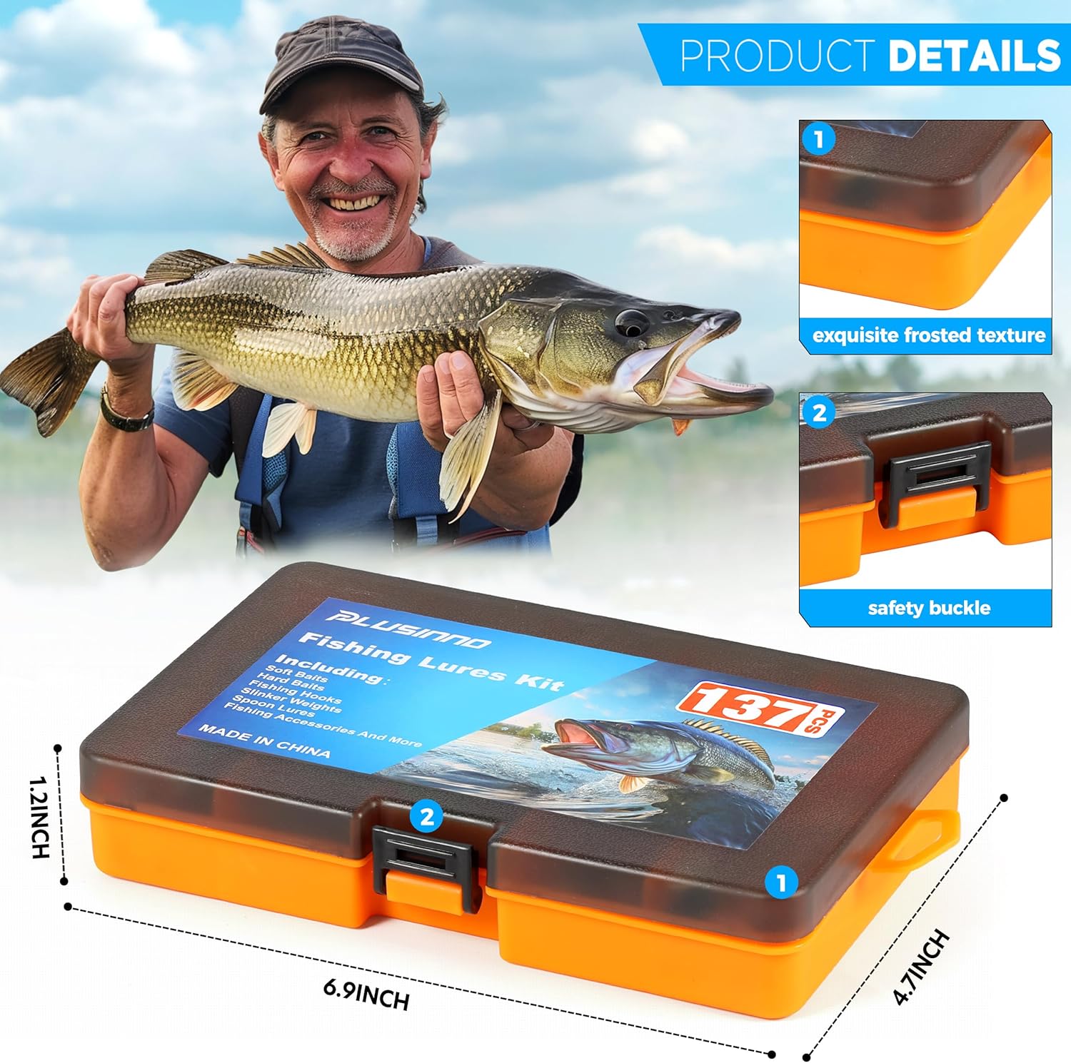 PLUSINNO Fishing Lures, 137Pcs Tackle Box with Tackle Included, Crankbaits, Spoon, Hooks, Weights & Other Accessories, Fishing Bait Lure Gear Kit Gift for Men Bass Freshwater - Image 7