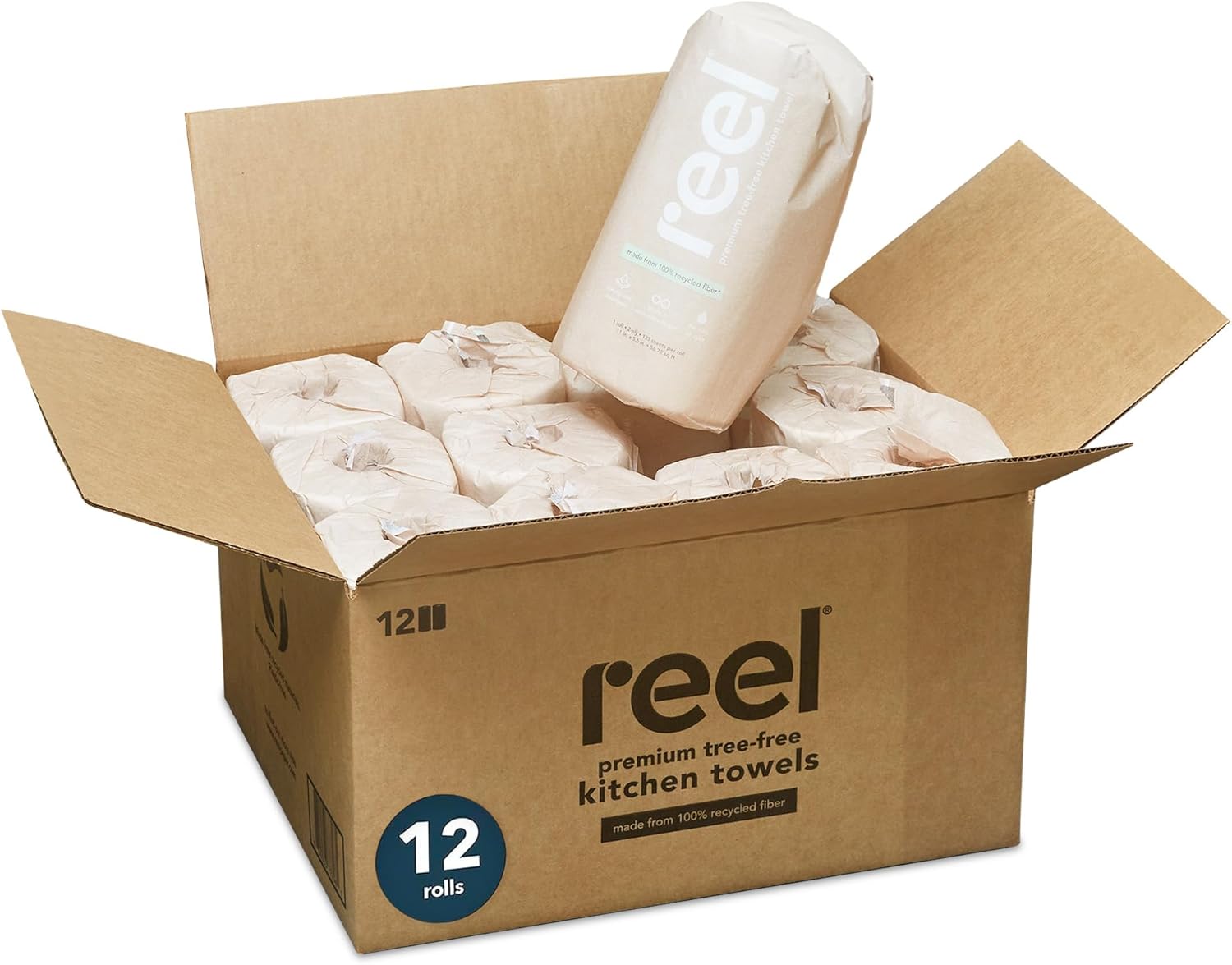 Reel Premium Recycled Paper Towels- 12 Rolls, 2-Ply Made From Tree-Free, 100% Recycled Paper - Eco-Friendly, Hypoallergenic and Zero Plastic Packaging