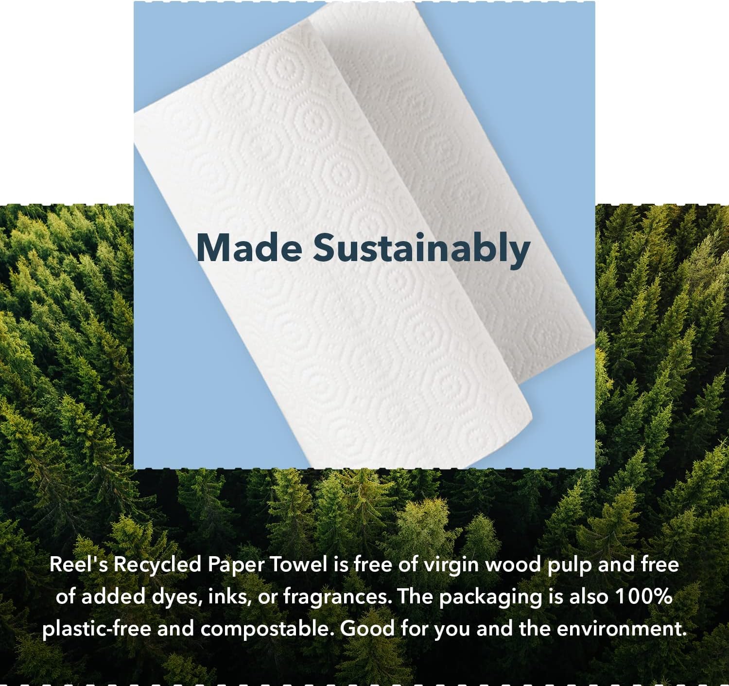 Reel Premium Recycled Paper Towels- 12 Rolls, 2-Ply Made From Tree-Free, 100% Recycled Paper - Eco-Friendly, Hypoallergenic and Zero Plastic Packaging - Image 5