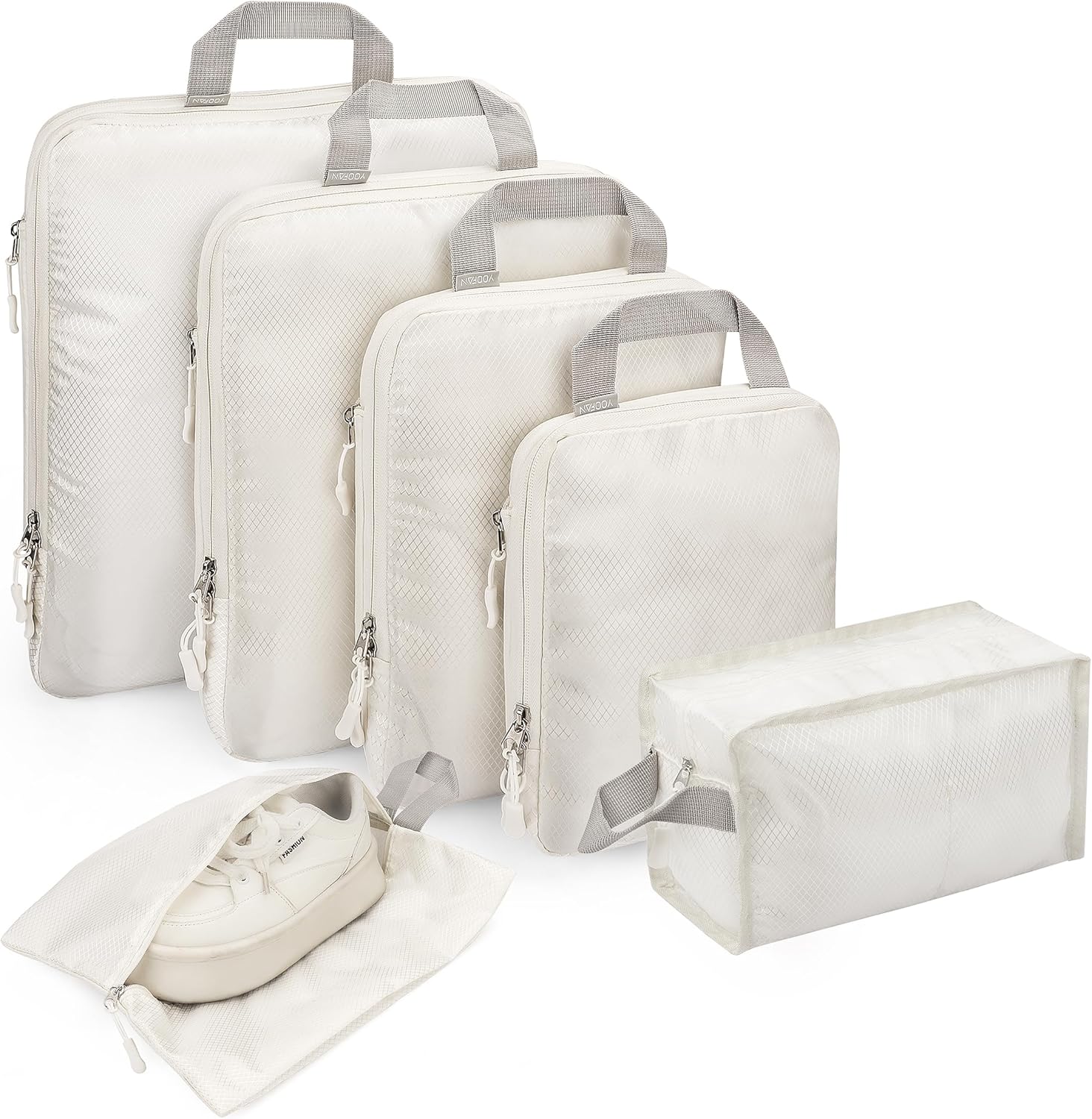 YOOFAN Travel Packing Cubes - Suitcase and Luggage Organizer Compressible Bags Set for Effortless Travel Packing, Compression Packing Cubes for Travel, Traveling Essentials (Beige, 6 Set)