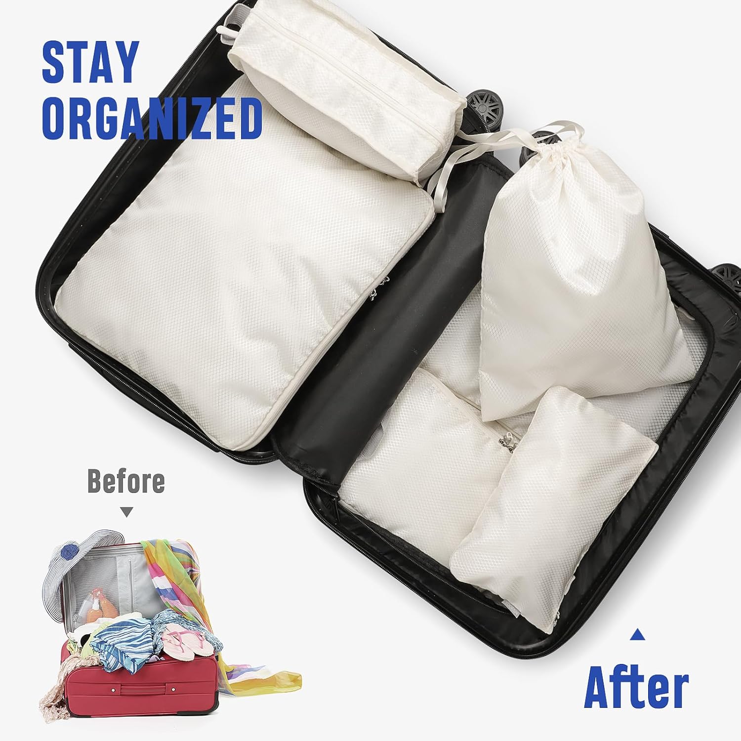 YOOFAN Travel Packing Cubes - Suitcase and Luggage Organizer Compressible Bags Set for Effortless Travel Packing, Compression Packing Cubes for Travel, Traveling Essentials (Beige, 6 Set) - Image 5