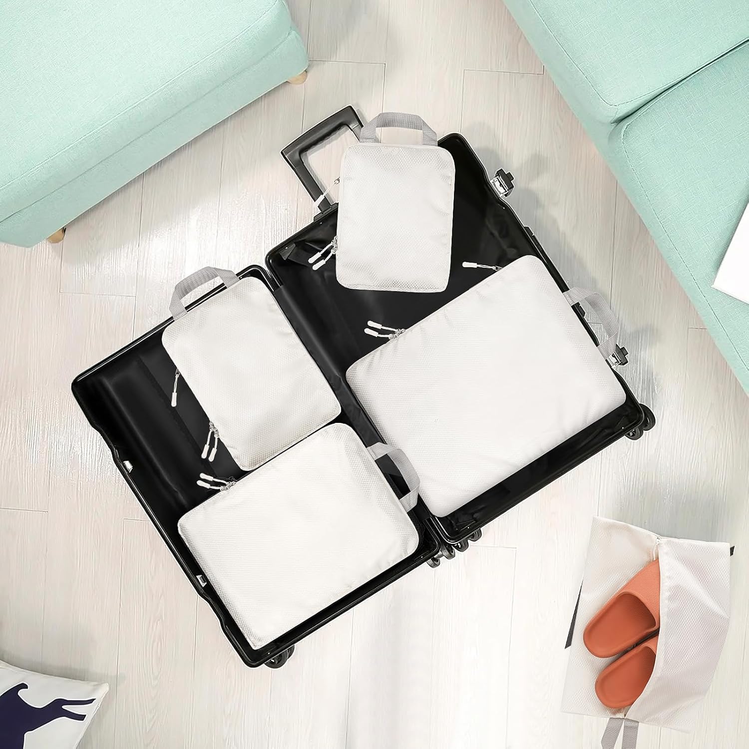 YOOFAN Travel Packing Cubes - Suitcase and Luggage Organizer Compressible Bags Set for Effortless Travel Packing, Compression Packing Cubes for Travel, Traveling Essentials (Beige, 6 Set) - Image 8