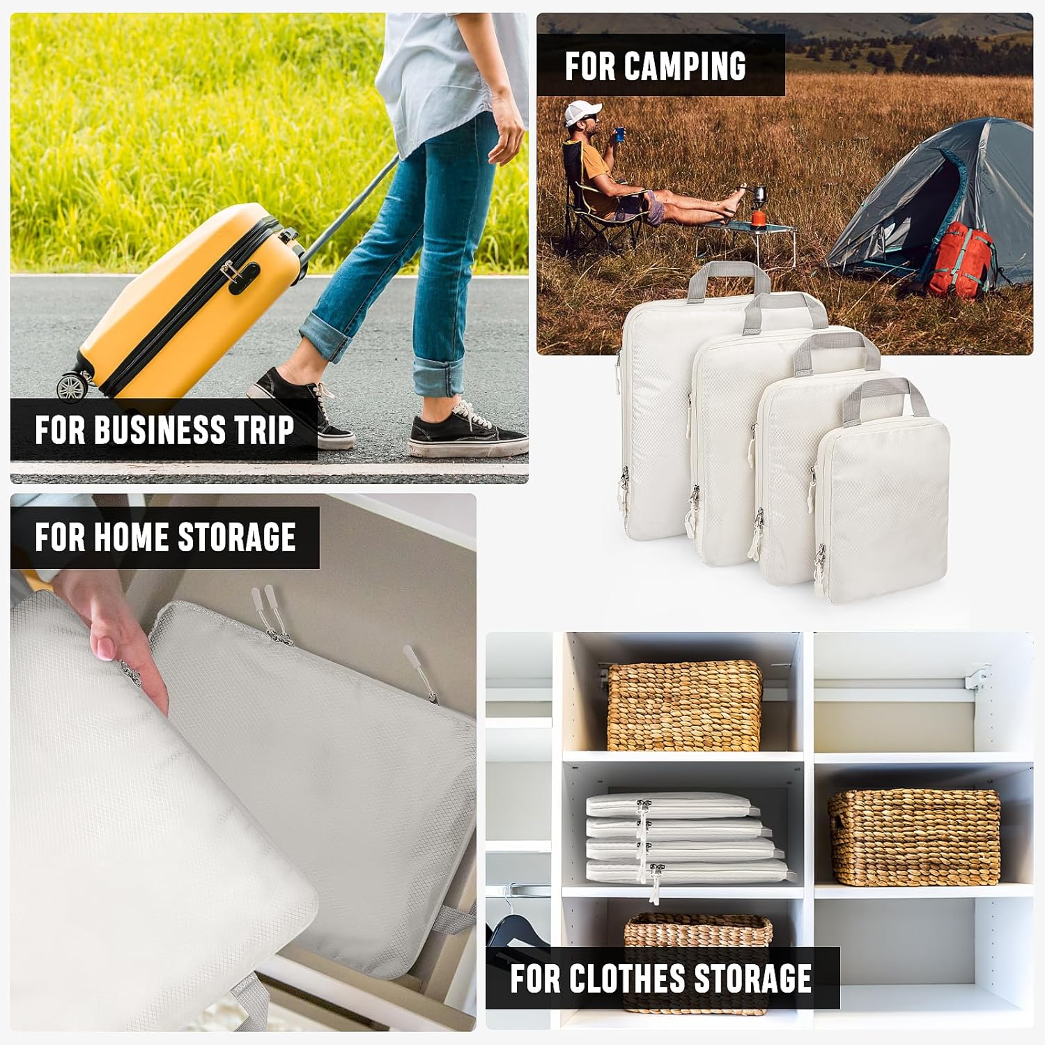 YOOFAN Travel Packing Cubes - Suitcase and Luggage Organizer Compressible Bags Set for Effortless Travel Packing, Compression Packing Cubes for Travel, Traveling Essentials (Beige, 6 Set) - Image 9